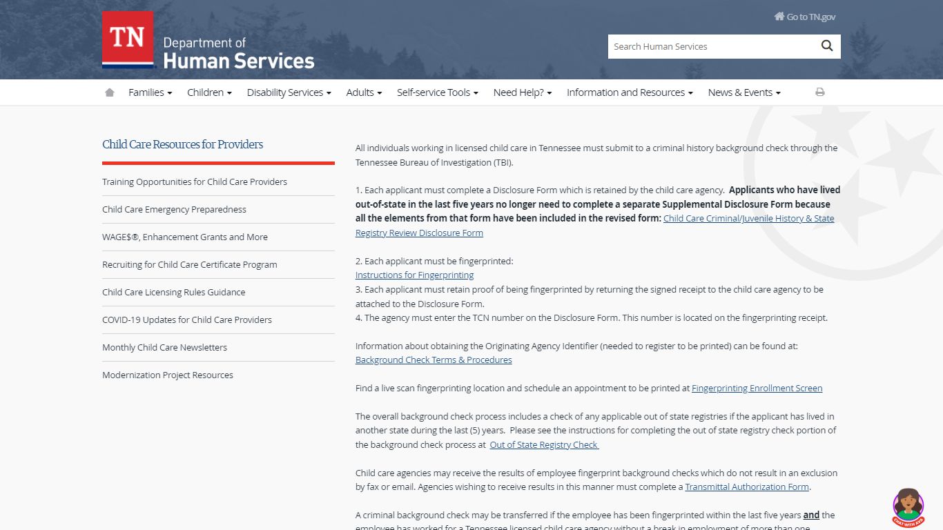 Background Checks for Child Care Employees - Tennessee